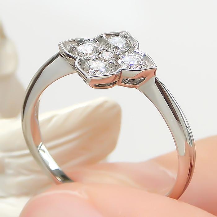 Pt900 0.30ct フラワー ダイヤモンド リング ジュエリー 花 0.3 