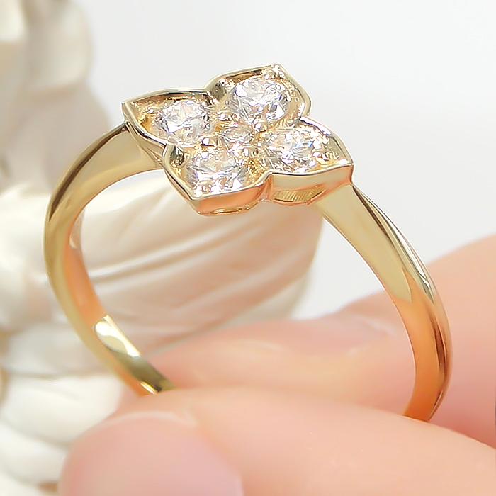 K18YG PG WG 0.30ct フラワー ダイヤモンド リング ジュエリー 18k 花 0.3カラット ルテニウム割 プラチナ ゴールド 18金 4月誕生石 おしゃれ ber0338の画像