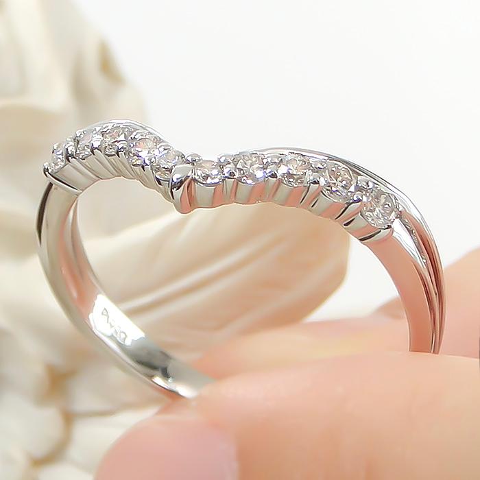 Pt900 0.20ct Vライン ダイヤモンド リング ジュエリー V字 Ｖ 0.2カラット ルテニウム割 プラチナ 10石 テンダイヤモンド 10粒 プラチナ900 ber0339の画像