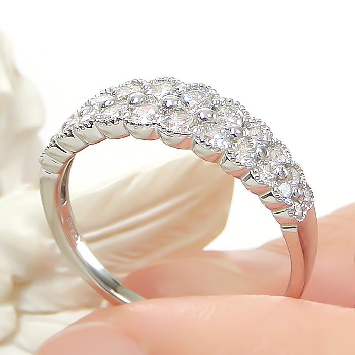Pt900 0.50ct ダイヤモンド リング ジュエリー ダイヤ 2列 ルテニウム 0.50カラット ミルグレイン ミル打ち グラデーション 4月誕生石 デイリーリング ber0360の画像