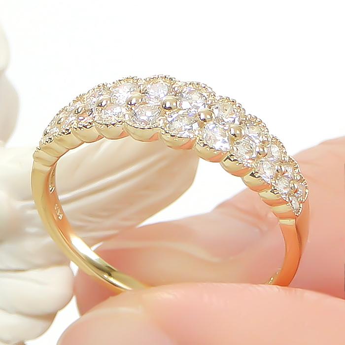 K18 YG PG WG 0.50ct ダイヤモンド リング ジュエリー ダイヤ 2列 ゴールド 0.50カラット ミルグレイン ミル打ち グラデーション デイリーリング ber0361の画像