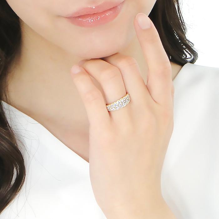 K18 YG PG WG ダイヤモンド リング ジュエリー ダイヤ ゴールド 2列 1.0カラット 豪華 ミルグレイン ミル打ち グラデーション デイリーリング ber0363の画像