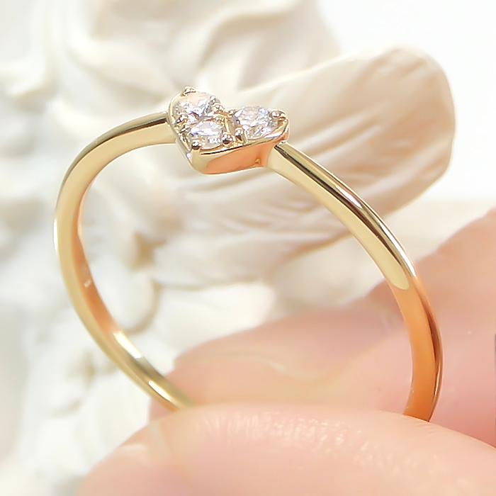 K18YG PG WG 0.08ct ハート ダイヤモンド リング ジュエリー アクセサリー レディース 指輪 ゴールド ４月誕生石 可愛い 細身 ハートモチーフ ber0368の画像