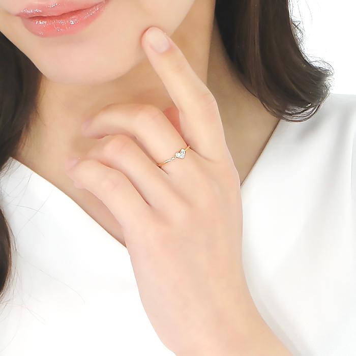 K18YG PG WG 0.08ct ハート ダイヤモンド リング ジュエリー アクセサリー レディース 指輪 ゴールド ４月誕生石 可愛い 細身 ハートモチーフ ber0368の画像