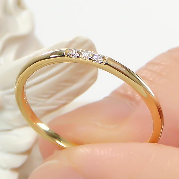 K18YG PG WG 0.03ct ダイヤモンド リング ジュエリー ダイヤ ゴールド イエロー ホワイト ピンク 重ね着け レイヤード 普段使い デイリー 3粒 ber0369の画像