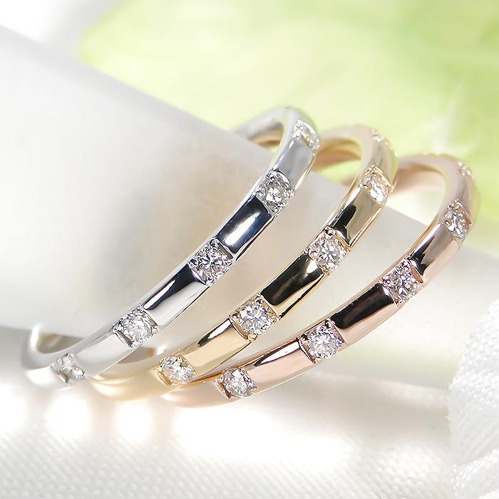 K18YG PG WG 0.10ct ダイヤモンド リング ジュエリー ダイヤ ゴールド イエロー ホワイト ピンク ドット 重ね着け レイヤード 普段使い デイリー ber0372の画像