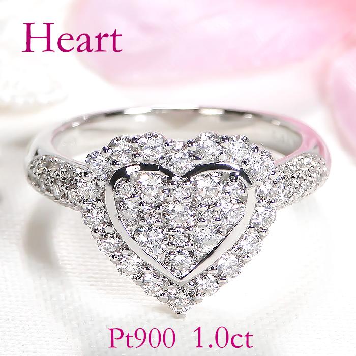 Pt900 1.0ct ダイヤモンド ハート パヴェ リング ジュエリー プラチナ 