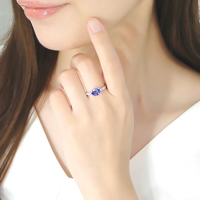 Pt900 タンザナイト ダイヤモンド リング ジュエリー プラチナ ルテニウム カラーストーン 12月 オーバル 青 宝石 誕生石 普段使い デイリーリング ber0387の画像