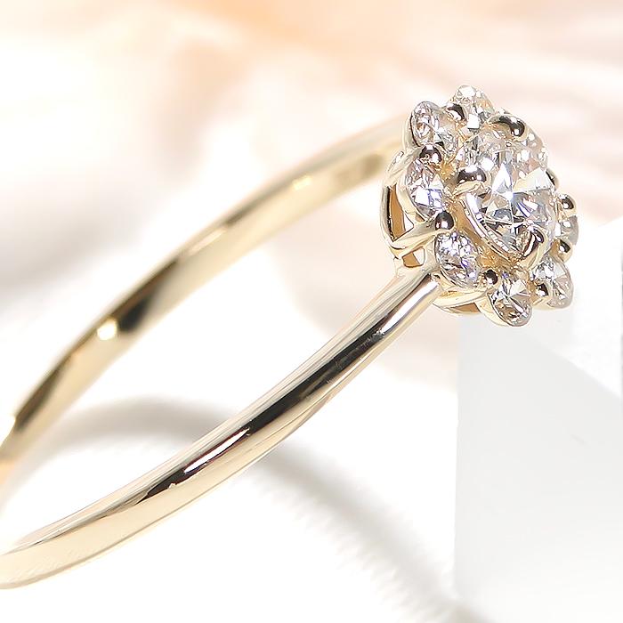 K18YG PG WG 0.30ct フラワー ダイヤモンド リング ダイヤ ゴールド