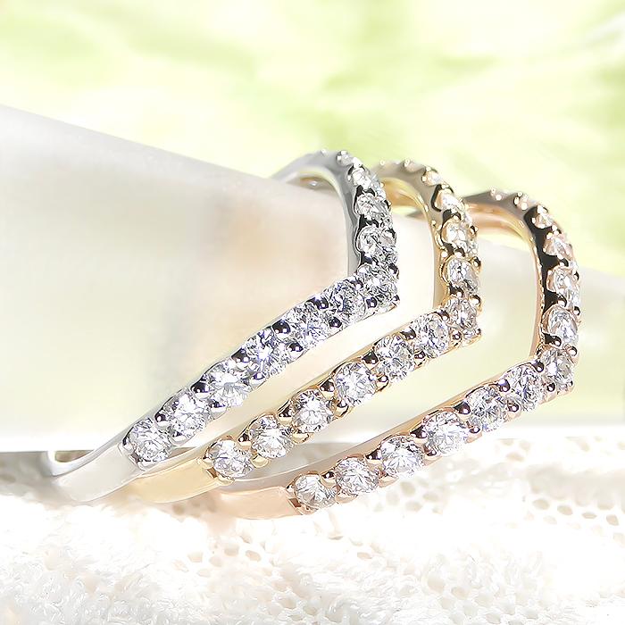 K18YG/PG/WG 【0.3ct】Vライン ダイヤモンド リング 送料無料 K18 18金 0.3ct Vライン  YG WG PG プレゼント 記念日 誕生日 結婚 普段使い ブライダル ber0400の画像