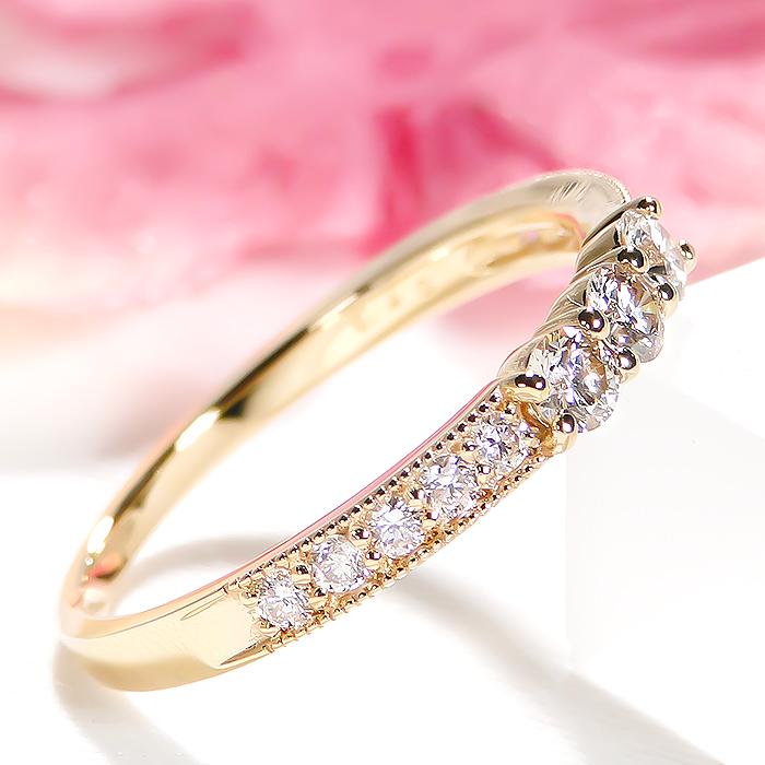 ゴールド ダイヤモンド 0.4カラット リング K18 YG WG PG 0.4ct レディース ジュエリー 指輪 ダイヤ ダイア ギフト プレゼント ミル打ち 送料無料 ber0407の画像
