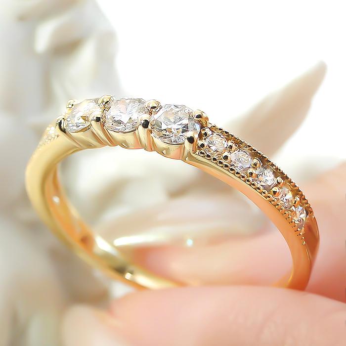 ゴールド ダイヤモンド 0.4カラット リング K18 YG WG PG 0.4ct レディース ジュエリー 指輪 ダイヤ ダイア ギフト プレゼント ミル打ち 送料無料 ber0407の画像