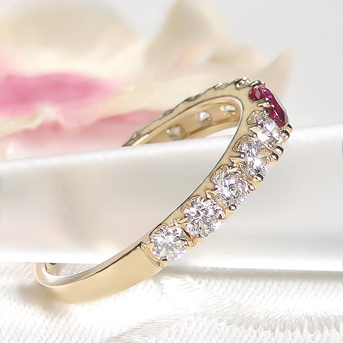 ゴールド K18 YG PG WG ルビー ダイヤモンド リング 送料無料 ダイヤ フチあり 18金 18k フチあり ハーフエタニティ 定番 エタニティ 人気 デイリー ber0410の画像