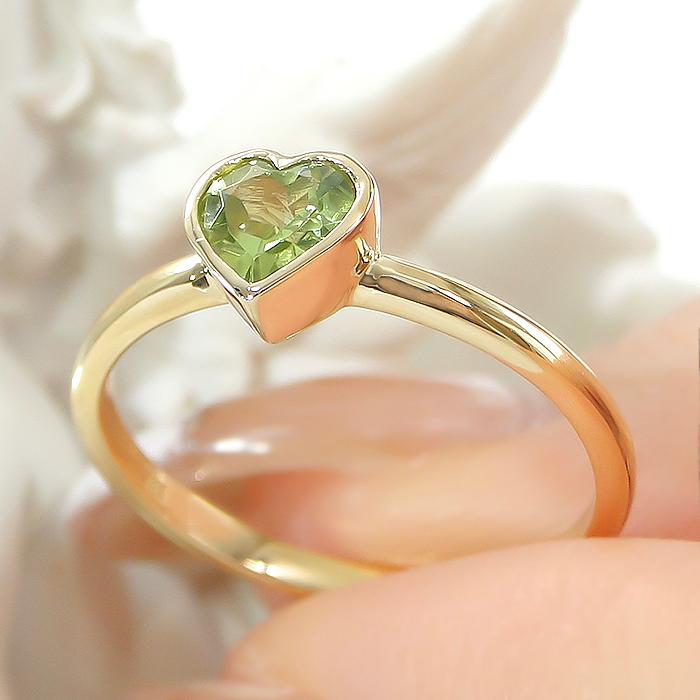 K18 YG PG ガーネット ペリドット ハートモチーフ リング ゴールド
