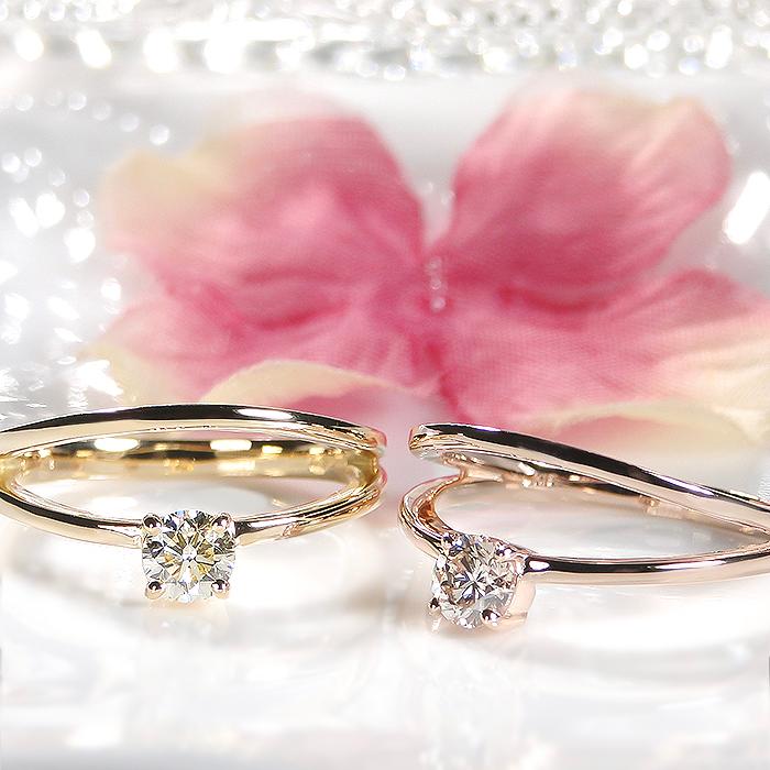 K18 YG PG 0.3ct ダイヤモンド リング 送料無料 18金 K18 18K ゴールド ダイヤ ダイア 4月 誕生石 人気 プレゼント 贈り物 二連 重ね付け 上品 大粒 ber0421の画像