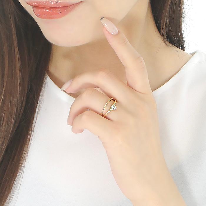 K18 YG PG 0.3ct ダイヤモンド リング 送料無料 18金 K18 18K ゴールド ダイヤ ダイア 4月 誕生石 人気 プレゼント 贈り物 二連 重ね付け 上品 大粒 ber0421の画像