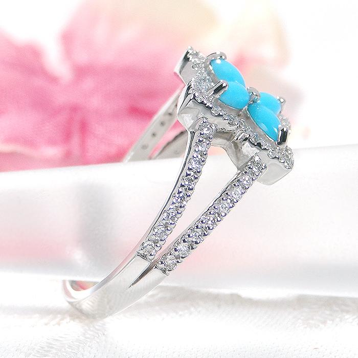 Pt900 トルコ石 ダイヤモンド リング 0.25ct 送料無料 レディース ジュエリー アクセサリー 指輪 プラチナ ターコイズ ダイヤ フラワー 花 クローバー ber0451の画像