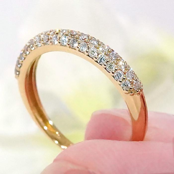 K18 YG PG WG 0.4ct ダイヤモンド パヴェリング 送料無料 ジュエリー