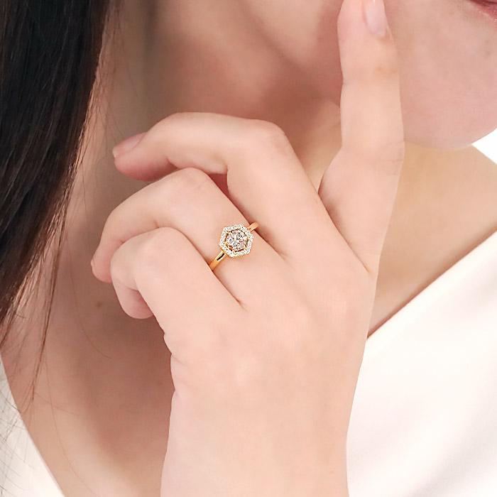 K18 YG PG WG 0.60ct 六角形モチーフ ダイヤモンド リング 送料無料