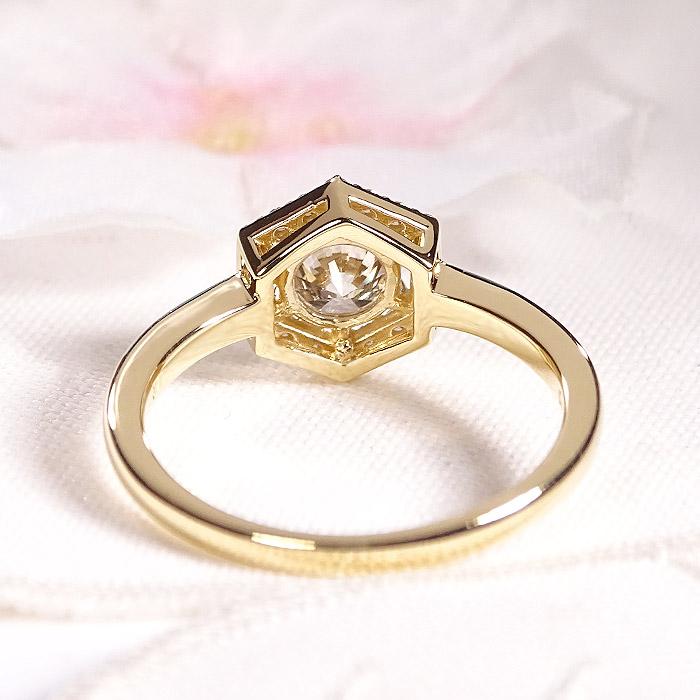 K18 YG PG WG 0.60ct 六角形モチーフ ダイヤモンド リング 送料無料