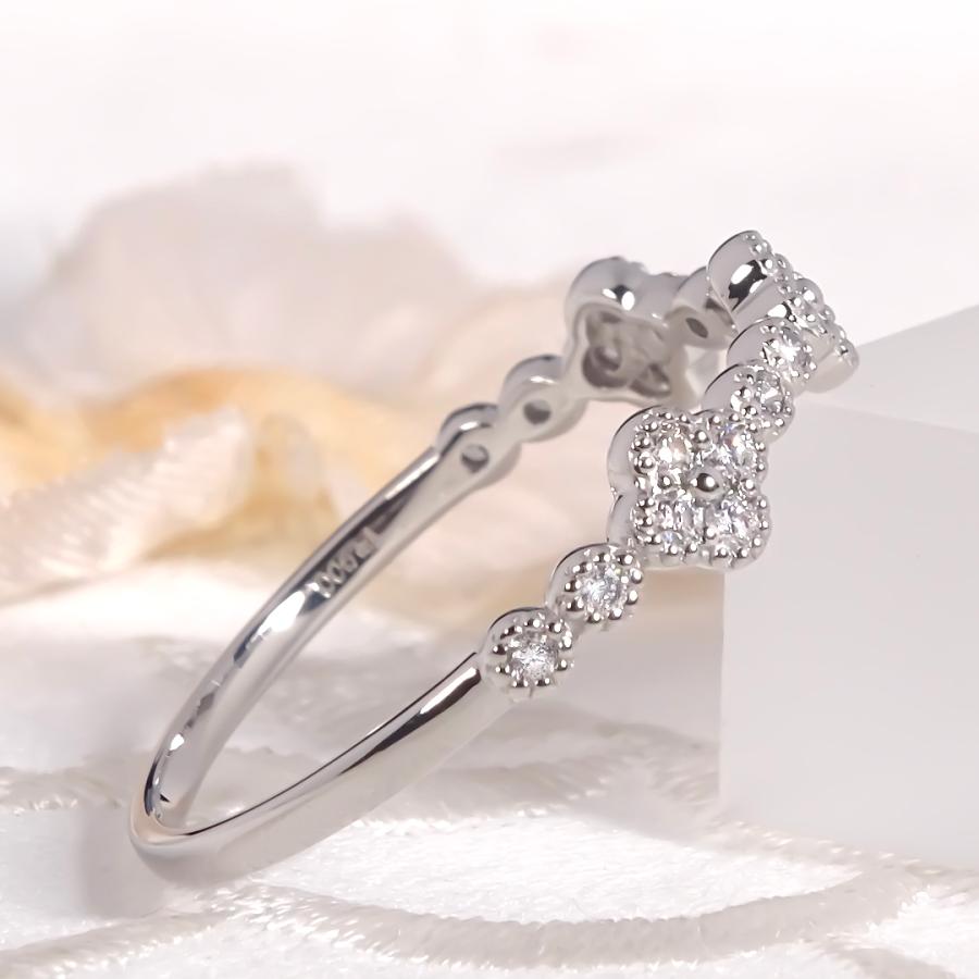 Pt900 0.15ct フラワー ダイヤモンド リング 送料無料 ジュエリー プラチナ プラチナ900 ダイヤ ダイア 4月 誕生石 花 お花 人気 ミル打ち 華やか ber0479の画像