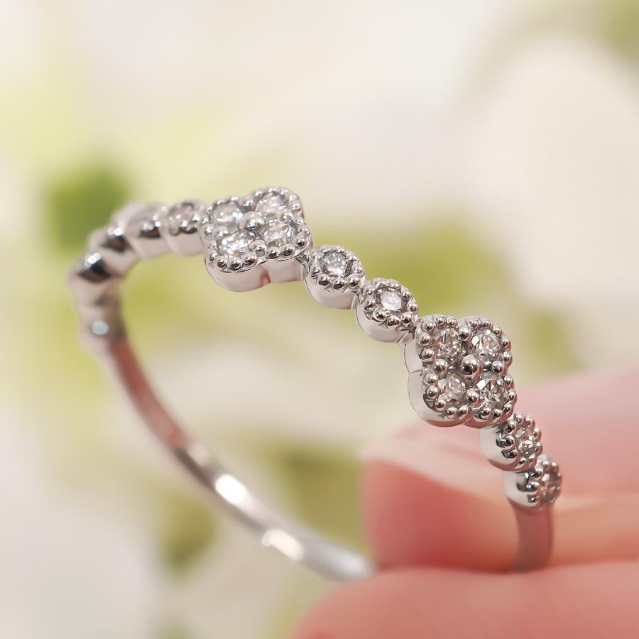 Pt900 0.15ct フラワー ダイヤモンド リング 送料無料 ジュエリー プラチナ プラチナ900 ダイヤ ダイア 4月 誕生石 花 お花 人気 ミル打ち 華やか ber0479の画像