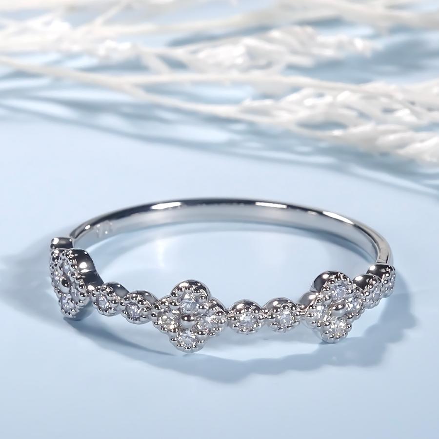 Pt900 0.15ct フラワー ダイヤモンド リング 送料無料 ジュエリー プラチナ プラチナ900 ダイヤ ダイア 4月 誕生石 花 お花 人気 ミル打ち 華やか ber0479の画像