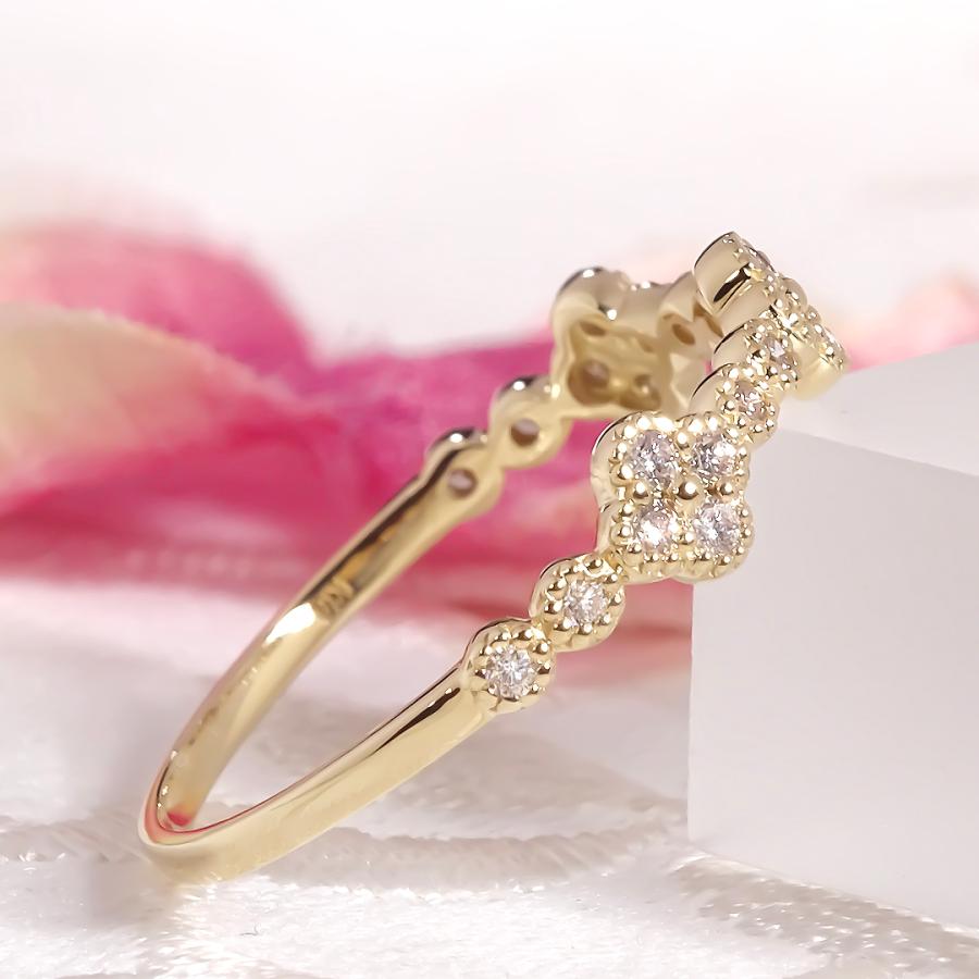 K18YG【0.15ct】 フラワー ダイヤモンド リング 送料無料 ジュエリー K18 18金 イエローゴールド ダイヤ ダイア 4月 誕生石 花 人気 ミル打ち 華やか ber0480の画像