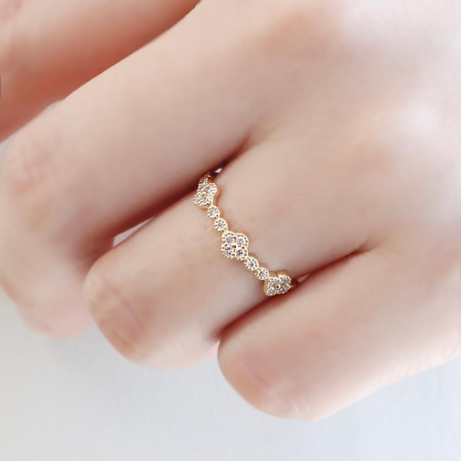 K18YG【0.15ct】 フラワー ダイヤモンド リング 送料無料 ジュエリー K18 18金 イエローゴールド ダイヤ ダイア 4月 誕生石 花 人気 ミル打ち 華やか ber0480の画像