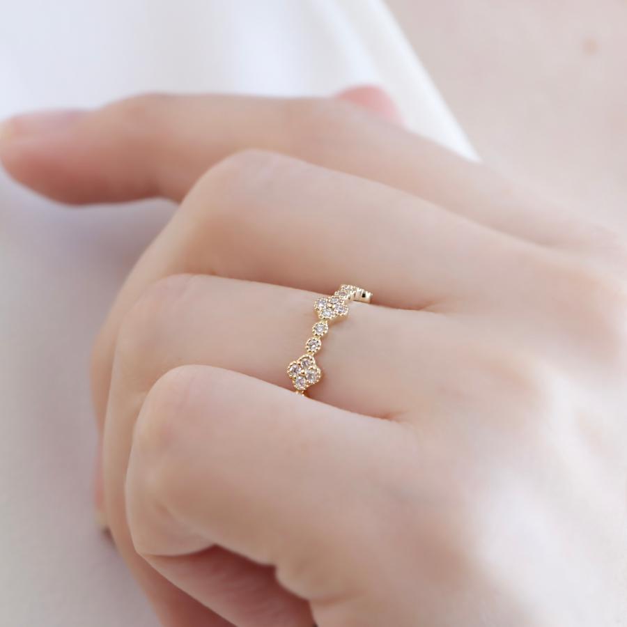 K18YG【0.15ct】 フラワー ダイヤモンド リング 送料無料 ジュエリー K18 18金 イエローゴールド ダイヤ ダイア 4月 誕生石 花 人気 ミル打ち 華やか ber0480の画像