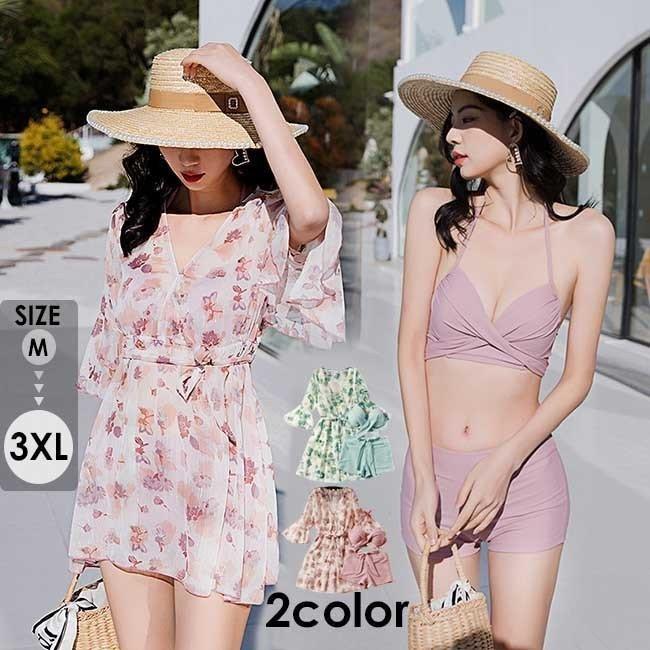 タンキニ水着体型カバーぽっちゃり花柄大盛り大きいサイズレディース3点セット痩せる温泉かわいい韓国風大人 Mutu8ajimn ファッション Farssanat Com