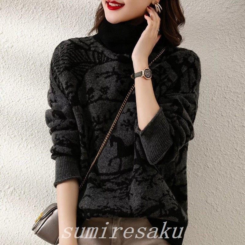 高価値 セーターレディーストップスニットセーター秋冬ニットセーター長袖ハイネック切り替えカットソーニットウェア無地暖かい柔らかい 長袖 サイズ フリー Www Projectcorfu Com