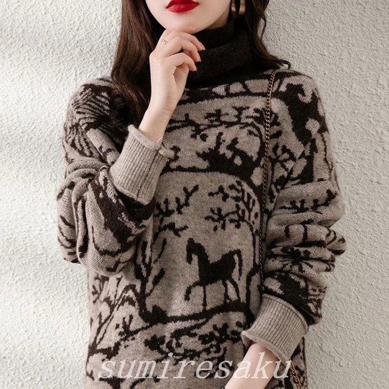 高価値 セーターレディーストップスニットセーター秋冬ニットセーター長袖ハイネック切り替えカットソーニットウェア無地暖かい柔らかい 長袖 サイズ フリー Www Projectcorfu Com