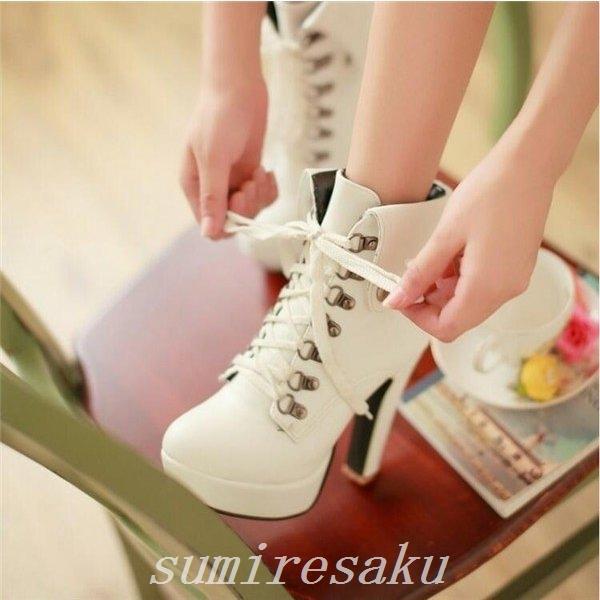 お手軽価格で贈りやすい 選べる３色編み上げブーツショートブーツワークブーツレースアップレディースハイヒールヒール12cmカジュアル美脚ブーティーおしゃれ ジョッキーブーツ カラー 23cm Www Cognitiva La