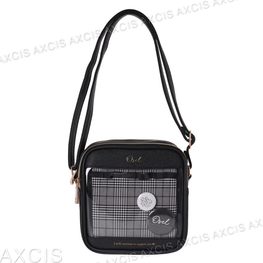 Osel Coboca+合皮グレンチェック 缶バッチスクエアショルダー : AXCIS