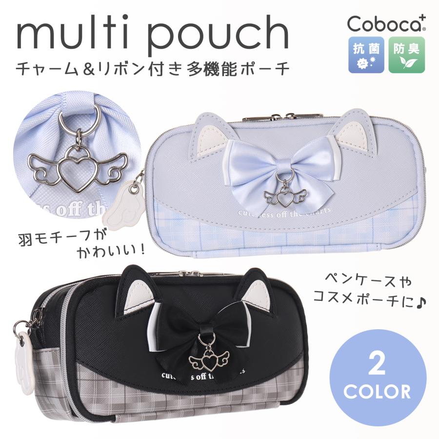多機能ポーチ 羽チャーム リボン ネコ 合皮 Coboca+ : AXCIS