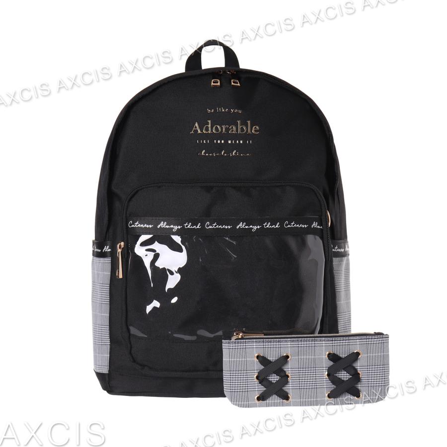 Coboca+ポリ×グレンチェックレースアップポーチ付きデイパック : AXCIS