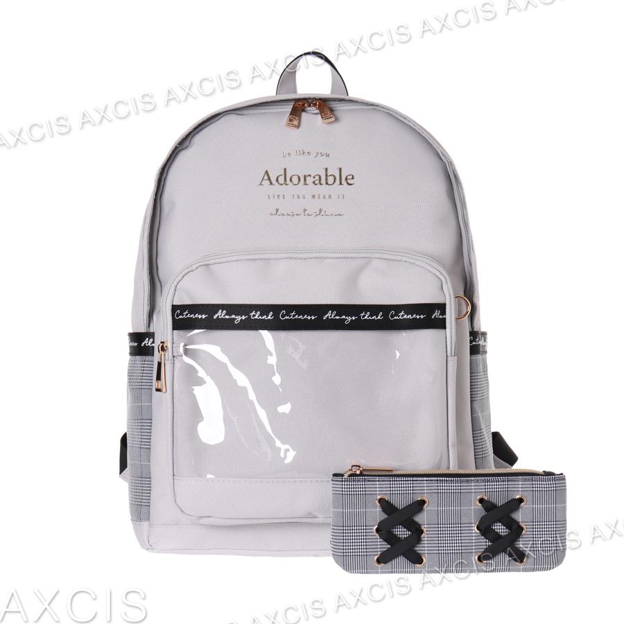 Coboca+ポリ×グレンチェックレースアップポーチ付きデイパック : AXCIS