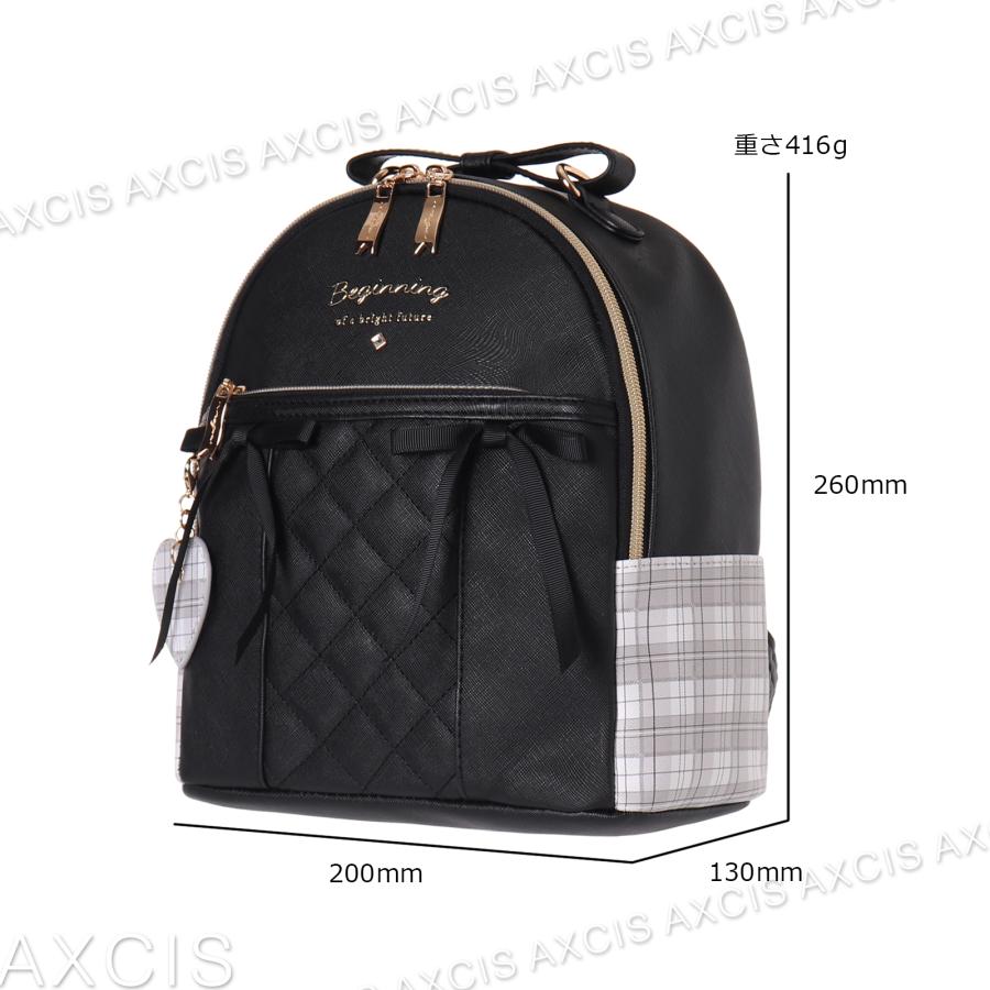 ミニデイパック チェック キルト ダブルリボン ハートチャーム付き 合