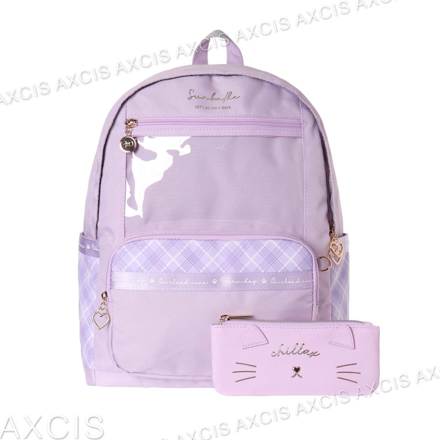 デイパック ポリ チェック ネコ ポーチ付き Coboca+ 猫 ねこ