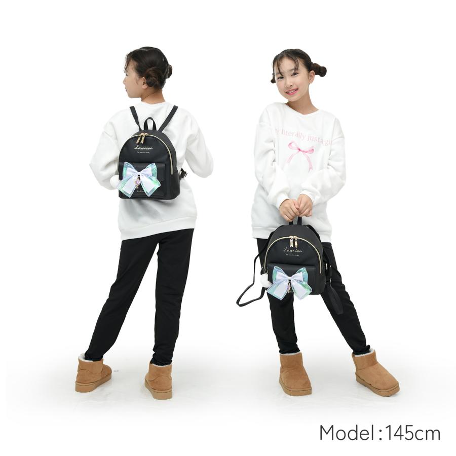 合皮リボン カギ チャーム デイパック 女の子 キッズ 子供 小学生 通学