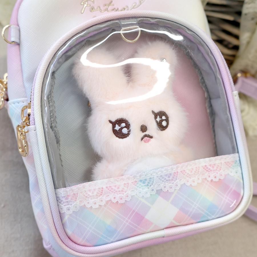 ぬいぐるみ付きショルダーポシェット ハンドメイド ぬいぐるみ付き ショルダー バッグ 合皮 ポシェット コンパクト 透明