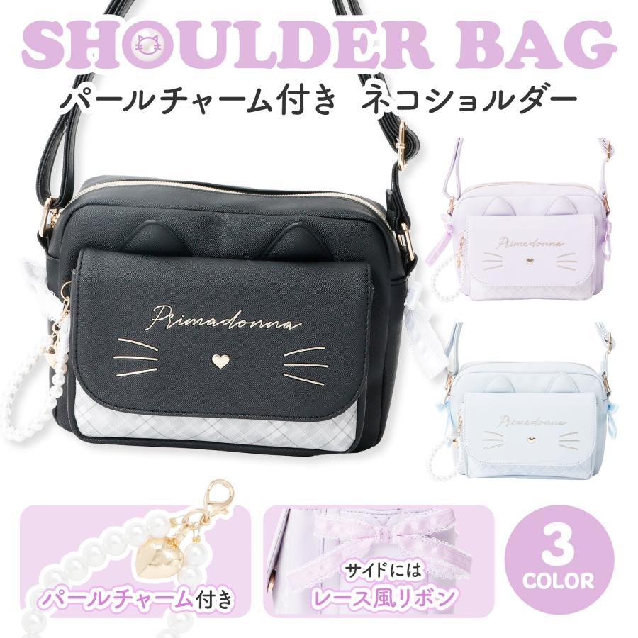 ショルダーバッグ レディース 斜めがけ かわいい ネコ 合皮 リボン