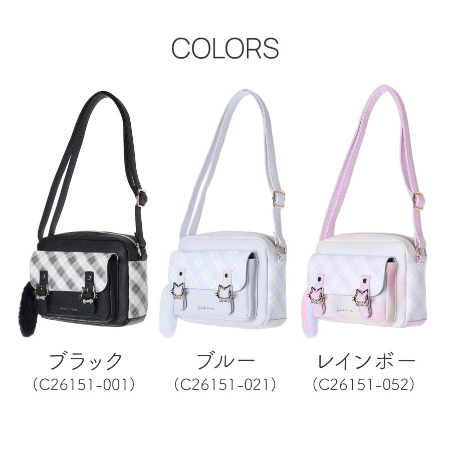 Coboca+ 合皮 チェック ネコ ベルト しっぽ付 ショルダーバッグ 斜め