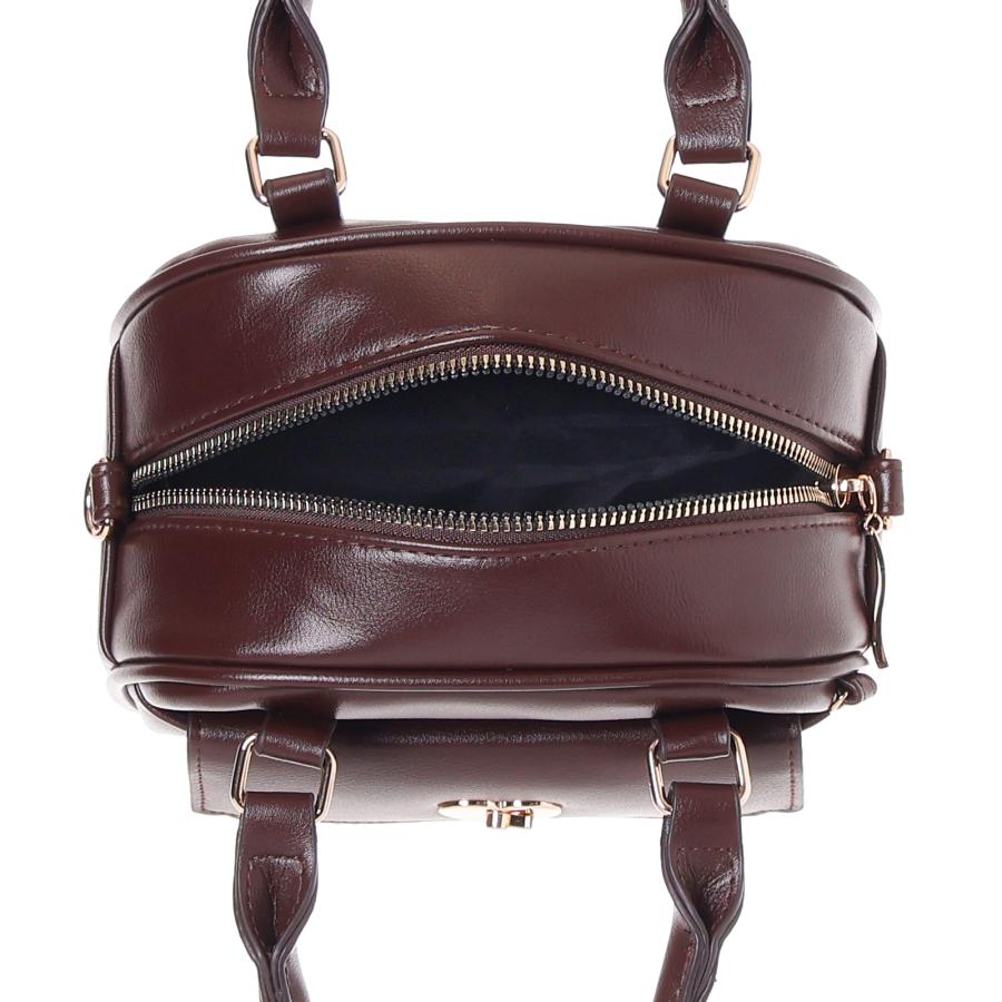 合皮 ハート ロック リボン 2WAY 小さめ ボストン バッグ ブラック 黒