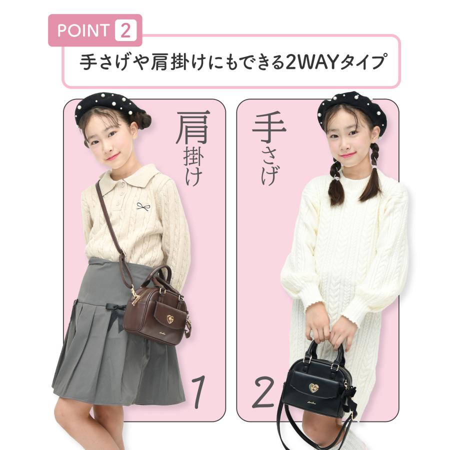 合皮 ハート ロック リボン 2WAY 小さめ ボストン バッグ ブラック 黒