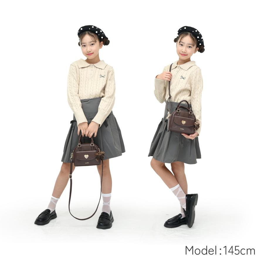 合皮 ハート ロック リボン 2WAY 小さめ ボストン バッグ ブラック 黒