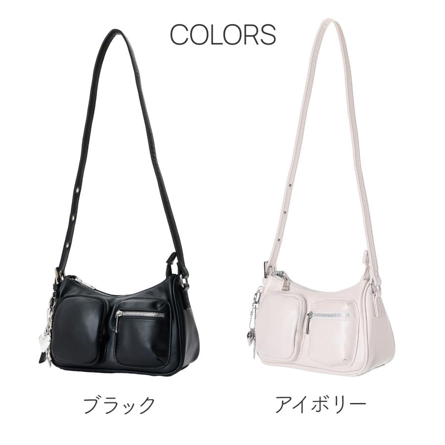 黒 上品 韓国 シンプル 大人かわいい ダブルポケット バッグ ミニバッグ 2ポケット シンプル 大人かわいい