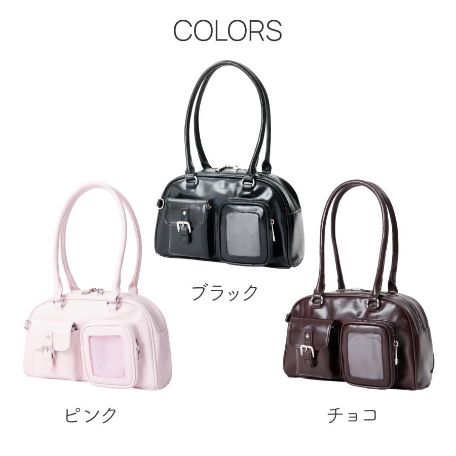 窓付×ダブルポケット】ボストンバッグ☆キッズ 女の子 合皮 修学旅行