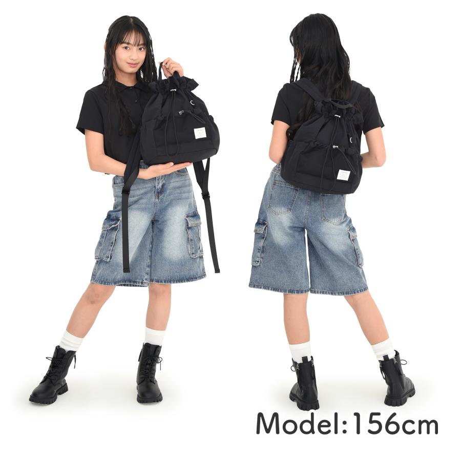 巾着リュック リュックサック ナイロン ギャザー メッシュポケット 12L